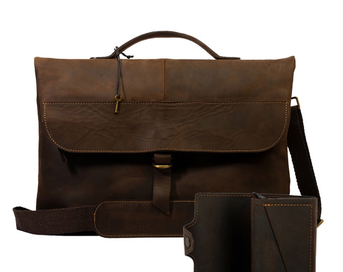 Lone Deer Leather Messenger Bag + Cardholder