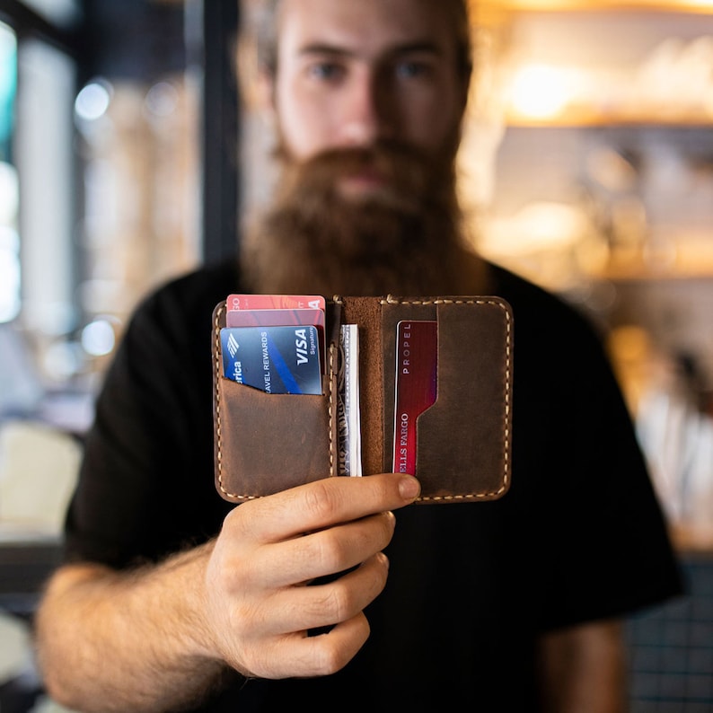 Minimalist Leather Wallet Bifold Wallet Distressed Leather Etsy