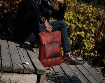 City Backpack, Leather Slim Backpack, Leather Book Bag, Carry All Bag, Knapsack