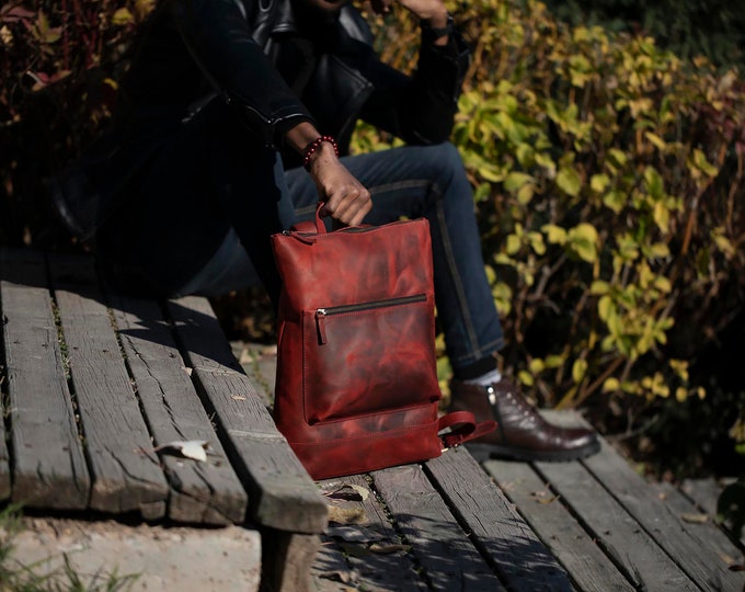 City Backpack, Leather Slim Backpack, Leather Book Bag, Carry All Bag, Knapsack