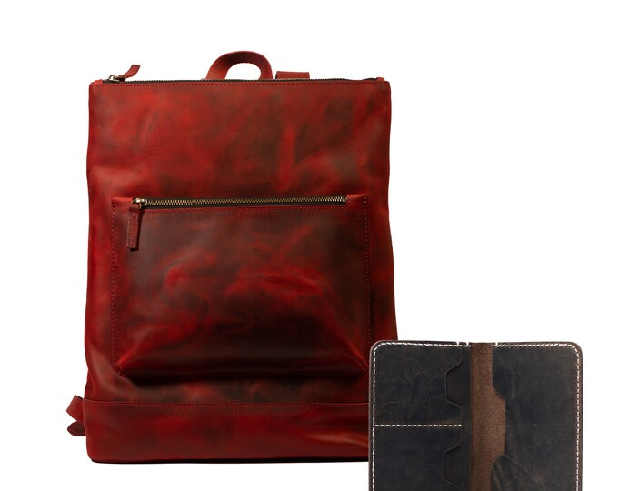 Lone Deer Leather Slim Backpack + Passport Wallet