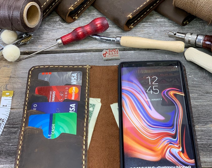 Samsung Galaxy Note9 Leather Wallet Case, Galaxy Note9 case,  Leather Case for Samsung Note9 - IDTEXAS- Note9