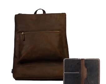 Lone Deer Leather Slim Backpack + Passport Wallet