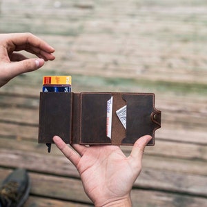 Tarjetero cosido a mano, Carteras unisex, Artículos de cuero hechos a mano, Accesorios de cuero minimalistas