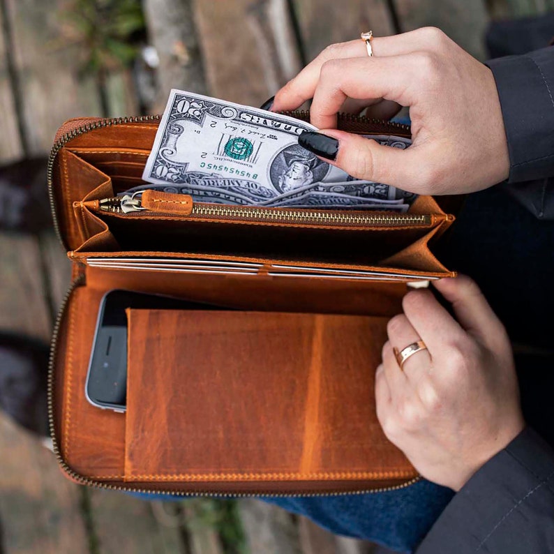 Personalized Zipper Leather Wallet Unisex Wallet Minimalist Etsy