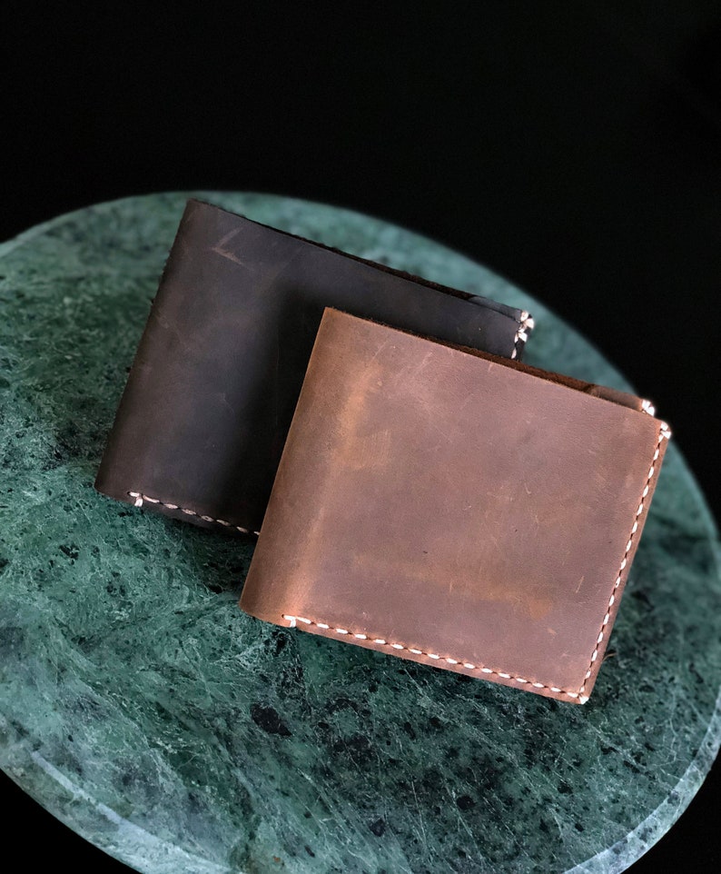 Portefeuille en cuir, portefeuille à deux volets personnalisé, portefeuille minimaliste à trois cartes, portefeuille en cuir monogrammé marron pour homme TEXAS008 image 7