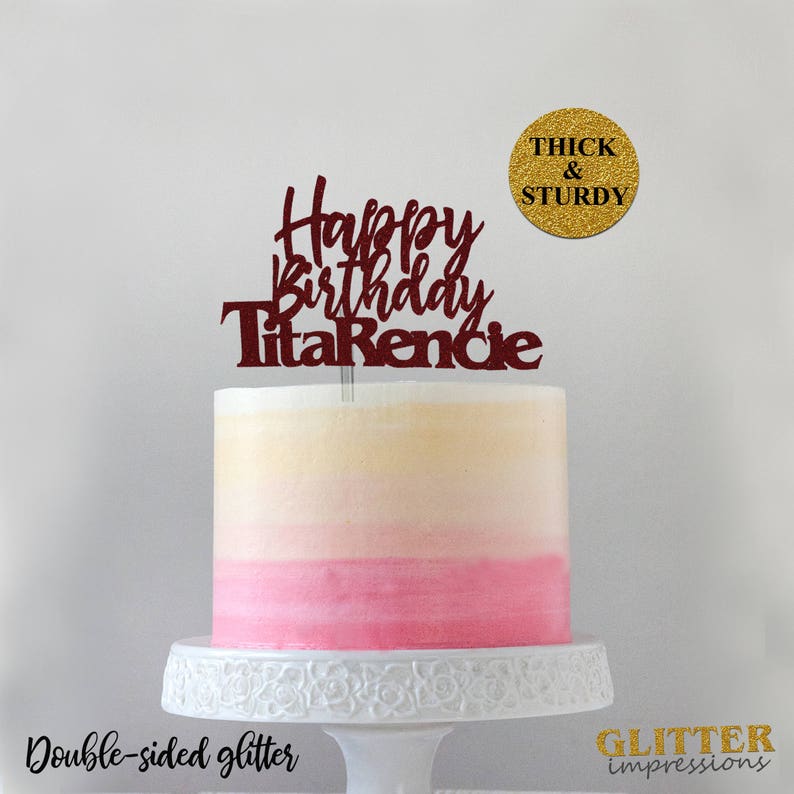 Sparkly Cake topper Cursive Font Glitter Birthday Cake Topper Custom topper Personalized Cake Topper Custom Name Birthday Cake topper