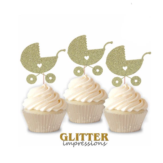 Sparkly Baby Stroller Cupcake Topper Baby Shower Decorations Etsy