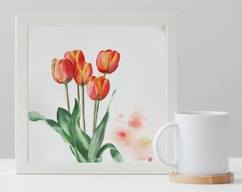 Tulipanes Acuarela Original 23x23 cm / Original Watercolor Tulips
