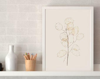 Original Watercolor Moon Branch 23x31cm - Original Watercolor HONESTY plant