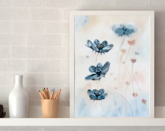 Print in watercolor paper blue flowers - Print in Watercolor paper blue flowers countryside