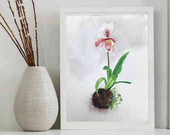 Watercolor Original lily bearded kokedame 26x32.5cm