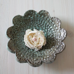 Raku soap dish turquoise gray with pattern round ring tray