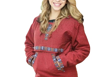 Hemp Women's hoodie with bhutani stripe Valentine day gift | 100% hemp clothing | hemp shirt