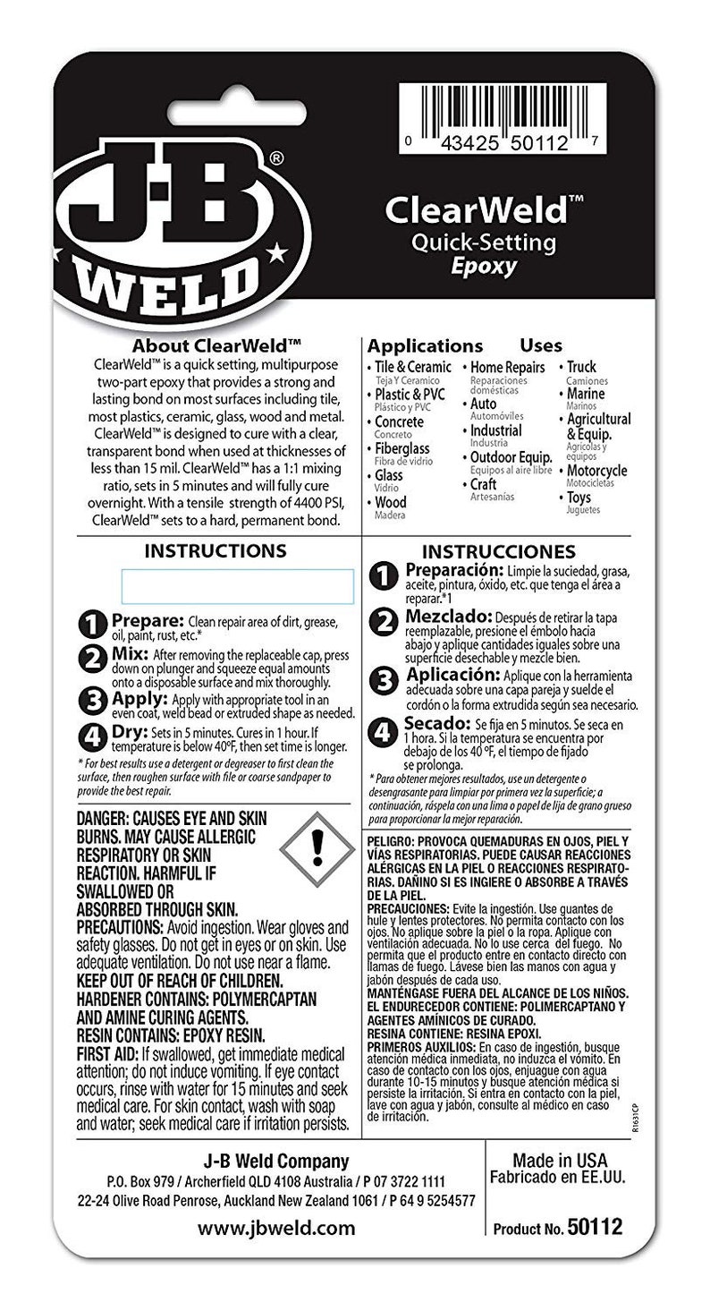 JB Weld Clear Glue QuickSetting Epoxy Ceramic Metal Glass Etsy