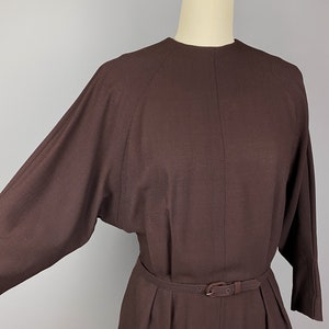 Vintage 1950s Dress by Eisenberg Originals | Medium | 50s 1940s Chocolate Brown Wool Crepe Designer Dress, Dolman Sleeves, Long Torso