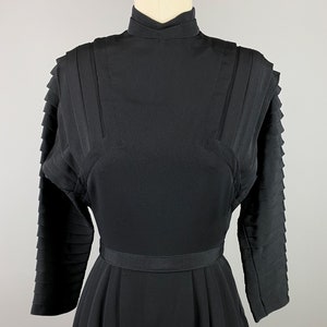 Vintage 1940s Dress | XXS 22&quot; Waist | 40s Rayon Crepe Designer Dress, Tiered Sleeves, Futuristic Blade Runner Vibes, Strong Shoulders