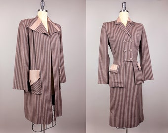 Vintage 1940s Suit by Utah Tailoring Mills | Small, XS | 40s Matching Set of Wool Jacket, Skirt and Coat, Three-Piece Suit with Topper