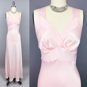 Vintage 1940s Nightgown by Rhythm Lingerie | XS, Extra Small | 40s Bur-Mil Rayon Crepe-Backed Liquid Satin Night Gown. Bias Cut Night Dress