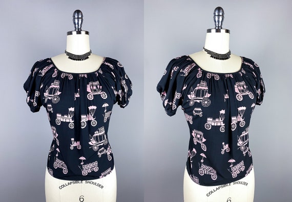 Vintage 1940s Novelty Print Blouse by Louella Ball