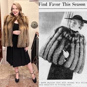 Vintage 1930s Fox Fur Cape | Small, XS | 30s 1940s Crystal Fox Cape, Strong Shoulders, Dramatic Femme Fatale Cape