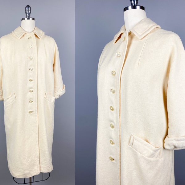 Vintage 1950s Coat | Small | 50s 1960s Pale Lemon Yellow Casual Wool Coat by Hallie Jr with Three-Quarter Length Cuffed Sleeves