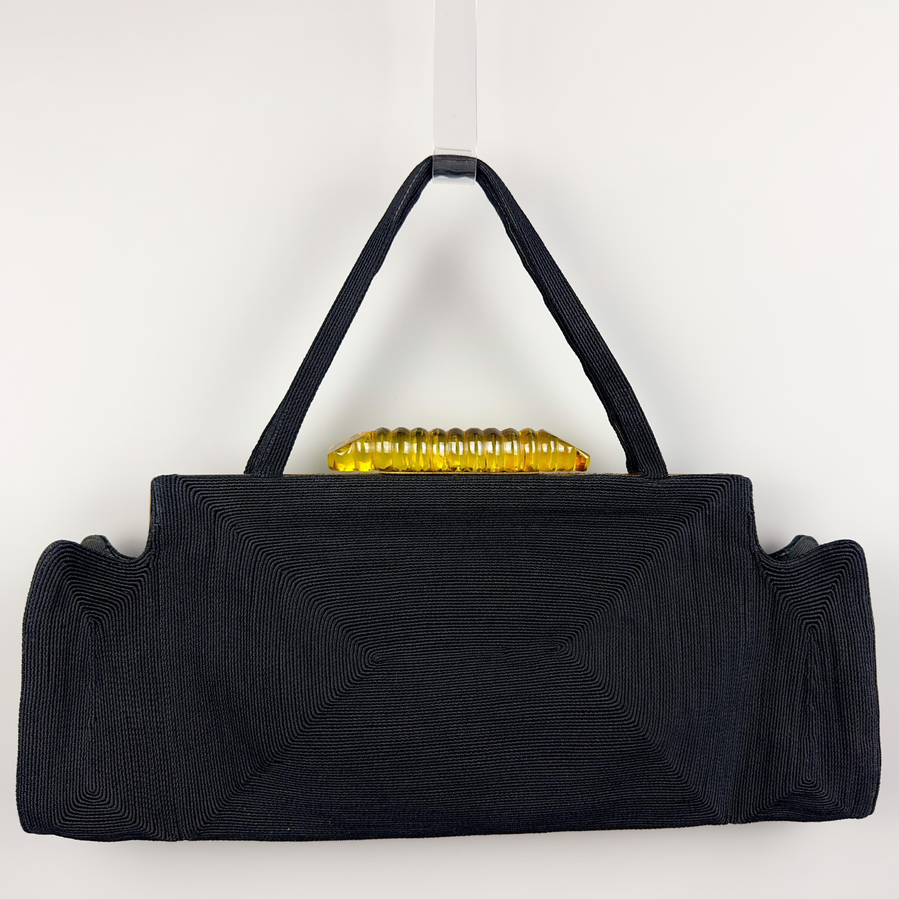 Vintage 1940s Cordé Bag | 40s Oversized Corded Double Handle Purse, Apple Juice Amber Clasp