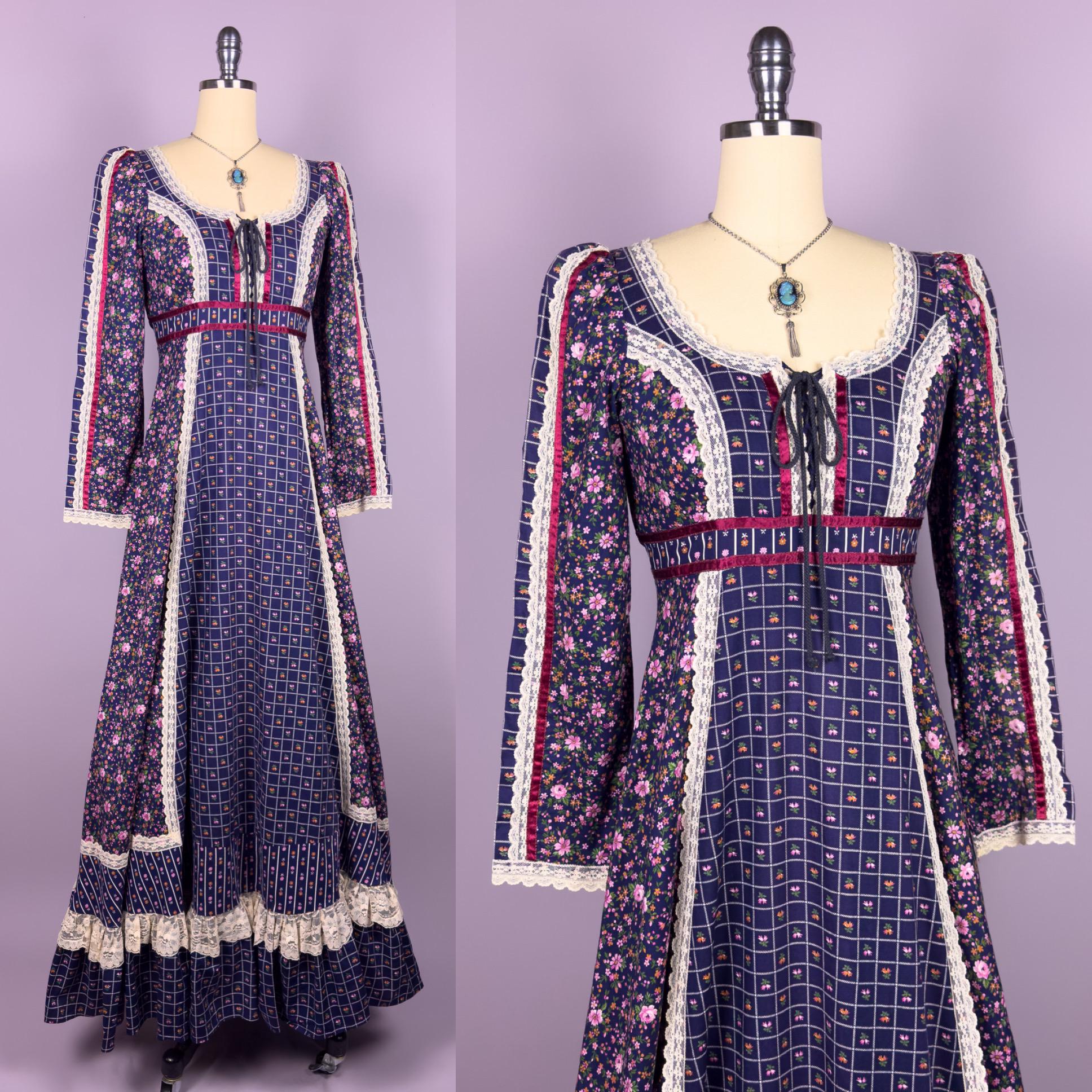 70s Gunne Sax Dress Blue Floral - Etsy