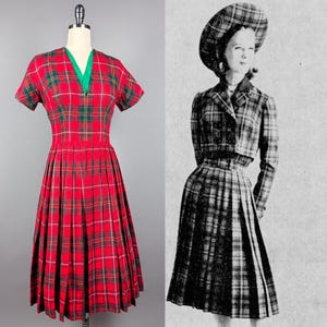 Vintage 1950s Dress by Mam&#39;selle Betty Carol | Small | 50s Plaid Day Dress, Scottish Tartan Fit & Flare Dress