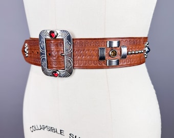 1930's～OLD STUDDED JEWEL LEATHER BELT No.300 Handmade Vintage Reproduction Studded Jeweled Cowboy