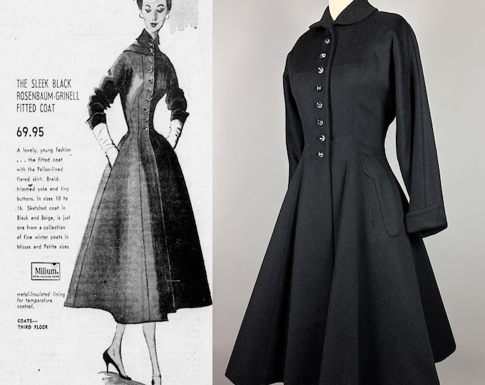 1950s Green Black Princess Coat | XS/S