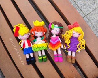 Ensemble de modèles de mini poupée, Halluli, Sara, Harley, Sunny, modèle amigurumi, modèle de poupée au crochet pdf, modèle anglais, modèle de poupée au crochet