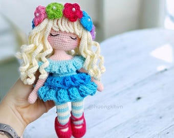 Slapende Hana amigurumipop haakpatroon - pdf Engels patroon