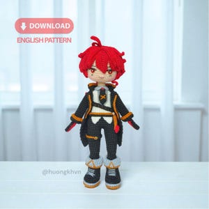 Diluc-haakpatroon, PDF Genshin Impact Amigurumi, Anime Chef Doll Tutorial, Gehaakte Genshin Impact, Stapsgewijze digitale DIY-gids