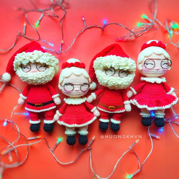 Crochet Xmas doll pattern, amigurumi, Mr and Mrs Santa Claus pattern, pdf crochet pattern, English pattern