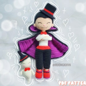 Crochet doll pattern, amigurumi, Dracula pattern, halloween doll pattern, pdf crochet pattern, Halloween pattern