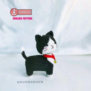Standing tuxedo kitten amigurumi pattern | crochet cat pattern | amigurumi cat | crochet tuxedo cat | English pattern | easy crochet pattern