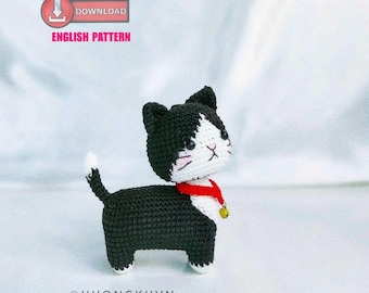 Patrón de crochet amigurumi de gatito de esmoquin de pie (inglés)