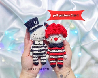 Virkmönster för Halloween-Amigurumi-docka: Jack Skellington och clownen (PDF)