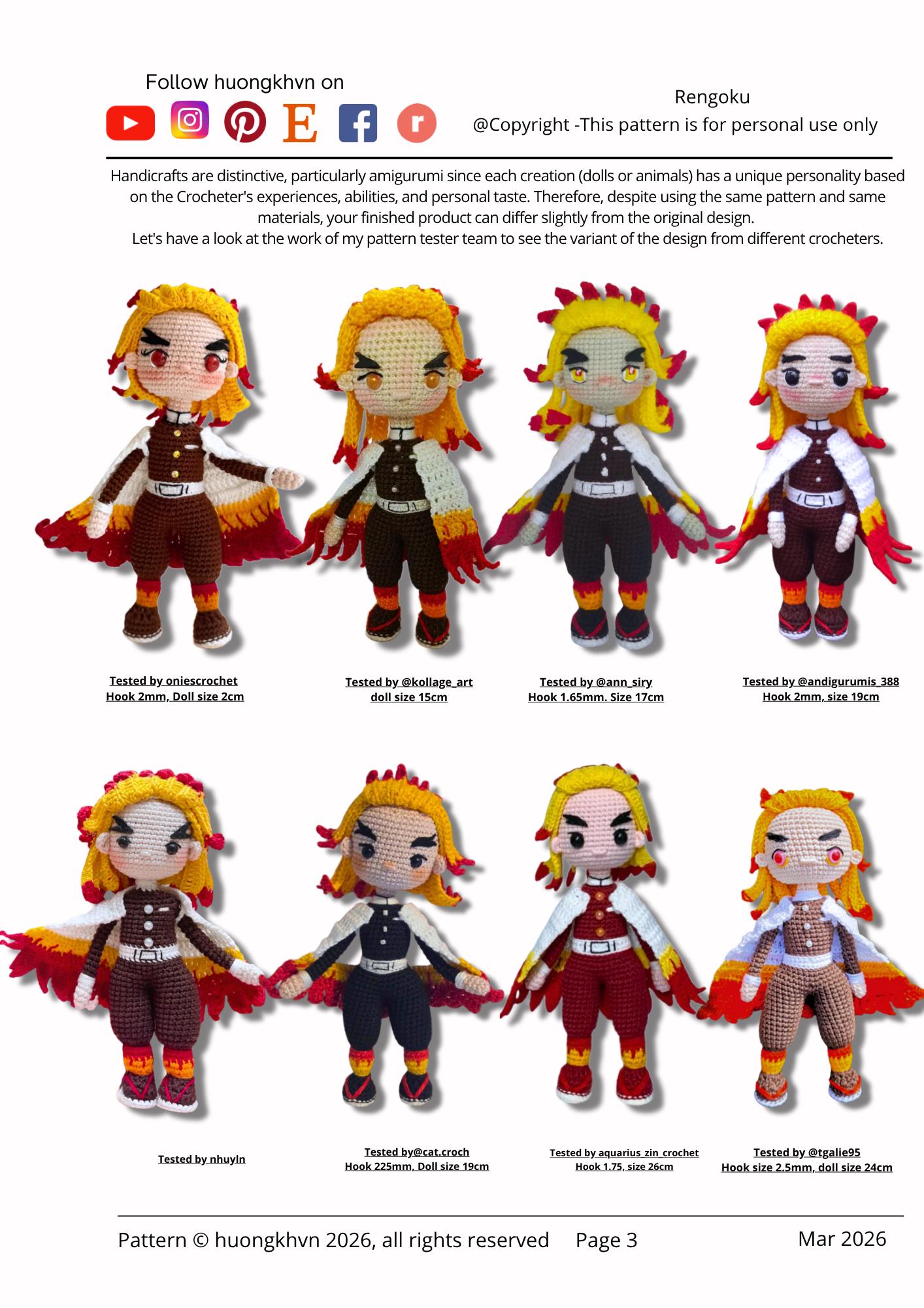 Renguko Pattern Rengoku Crochet Pattern, Demon Slayer Amigurumi PDF, Anime Doll Crochet ...