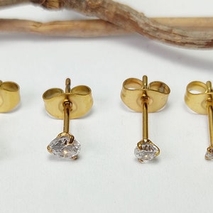 1 paire de boucles d'oreilles clous plaqué or 18 carats cristal minimaliste oreille zircone acier inoxydable piercing d'oreille piercing acier chirurgical or 2/3/4/5/6/8 mm femme