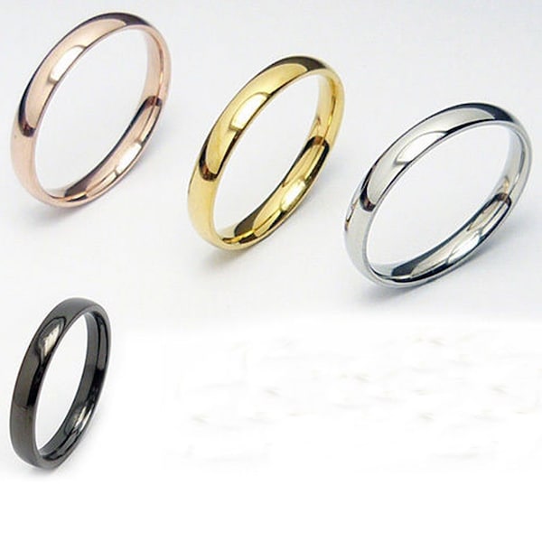 Stainless steel ring finger ring ring stainless steel rose gold gold silver black women men thin smooth ring simply plain width 3 mm