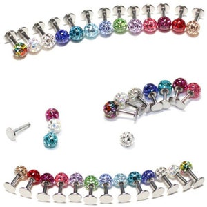 Labret Lippenpiercing Ohrpiercing Tragus Kugel Epoxy Ferido Kristall Glitzer Kugel 3-5mm Stablänge 5- 16 mm Stärke 1,6 mm