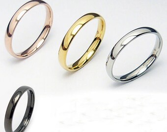 Stainless steel ring finger ring stainless steel rose gold gold silver black women men thin smooth ring simple plain width 3 mm