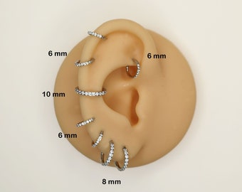 1 paire de boucles d'oreilles créoles avec pierres de zircone, boucles d'oreilles hélix conque, charnière clicker tragus 6/8/10 mm 1,2 mm/1,6 mm