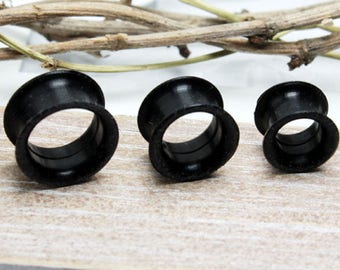 1 Paar Extra Soft Silikon Flesh Tunnel Silicone Ear Plug Ohr Piercing double flared 4 - 10 mm schwarz kurzer Tunnel Länge 8 mm