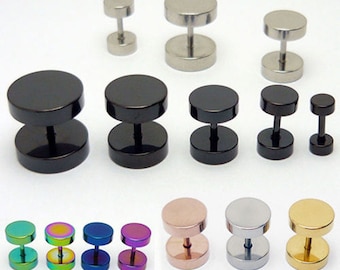 1 paio di finti orecchini a perno in acciaio inossidabile per uomo e donna, 4-14 mm e misure, punta a disco in acciaio inossidabile chirurgico da uomo