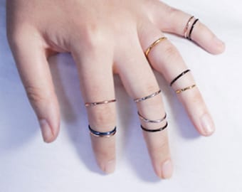 narrow link ring fingertip ring finger ring narrow ring thin rose gold black silver blue gold plated filigree stacking rings midi ring