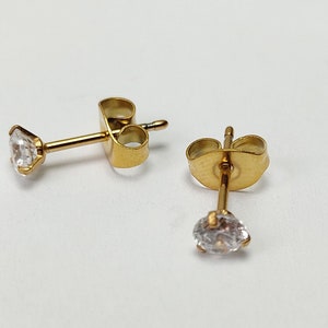 1 Paar 18k vergoldet Ohrstecker Crystal minimalistisch Ohr Zirkonia Edelstahl Ohrpiercing Piercing Chirurgenstahl Gold 2/3/4/ 5 mm Damen Bild 4