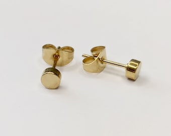 1 pair of tiny little sgolden ear studs minimalist ear stainless steel ear studs auricle surgical steel point ear studs disc 4 mm